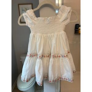 Rachel Zoe Girls Size 5 White Smocked Tiered Cotton Dress Embroidered Trim